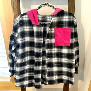SHEIN Plaid Patched Pocket Drop Shoulder Hooded Coat